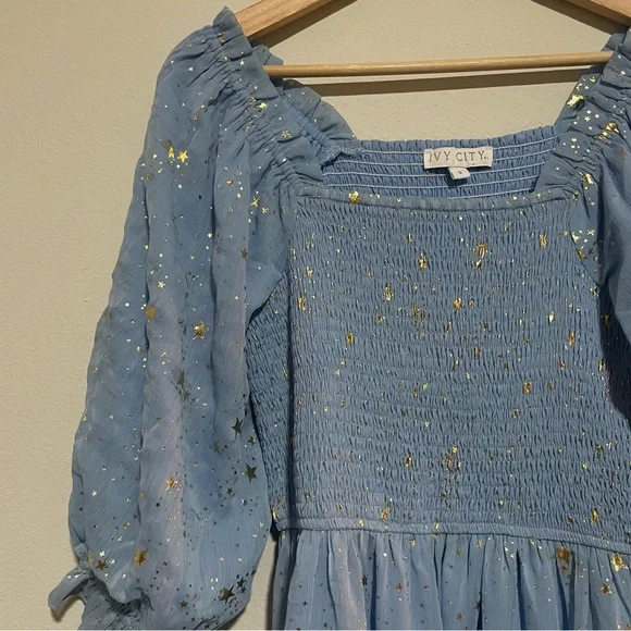 Ivy City Co. Starry Nights Light Baby Blue and Gold Dress, Size Small - Picture 4 of 6